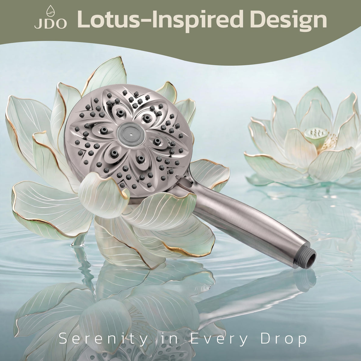 JDO High‑Pressure 6‑Setting Handheld Shower Head, 4.7 Inch Chrome Premium