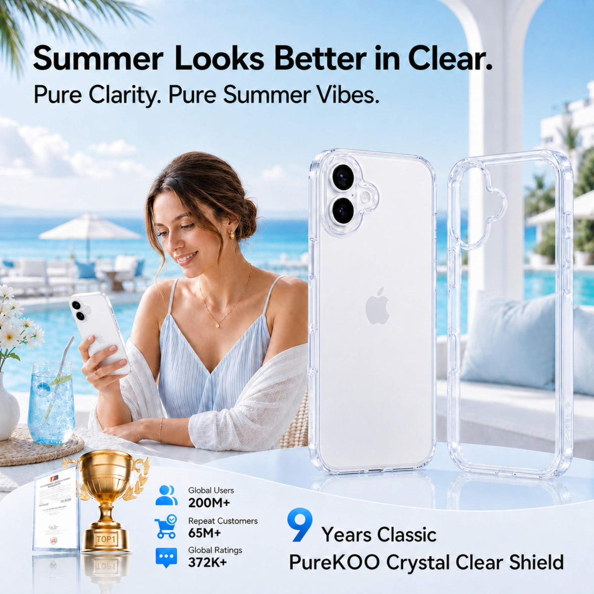 CASEKOO for iPhone 16 Smooth Crystal Clear Case, Patented Anti-Yellow
