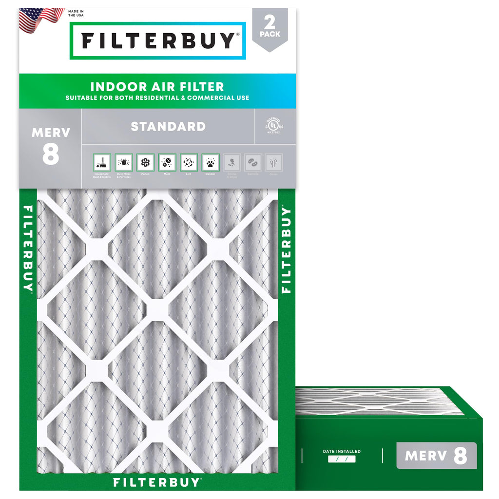 Filterbuy 12x14x1 Air Filter MERV 8 Dust & Allergy Defense (2-Pack)