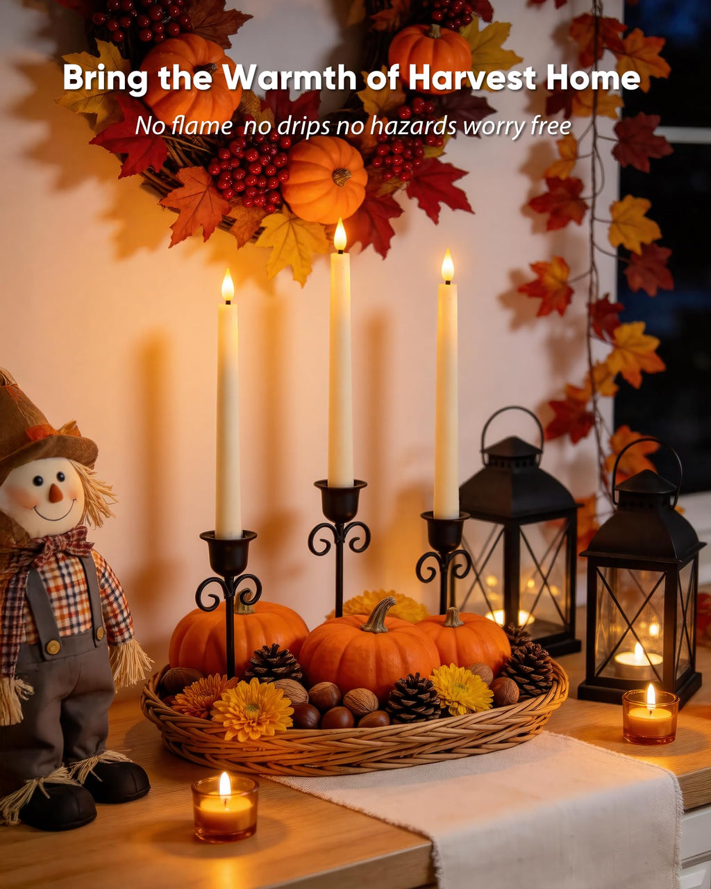 Homemory 6 Pcs Real Wax Ghost Flameless Taper Candles, 3D Wick Flickering Led Candlesticks 9.6 Inch Battery Operated with Remote & Timer, Spooky Halloween Gothic Indoor Decor