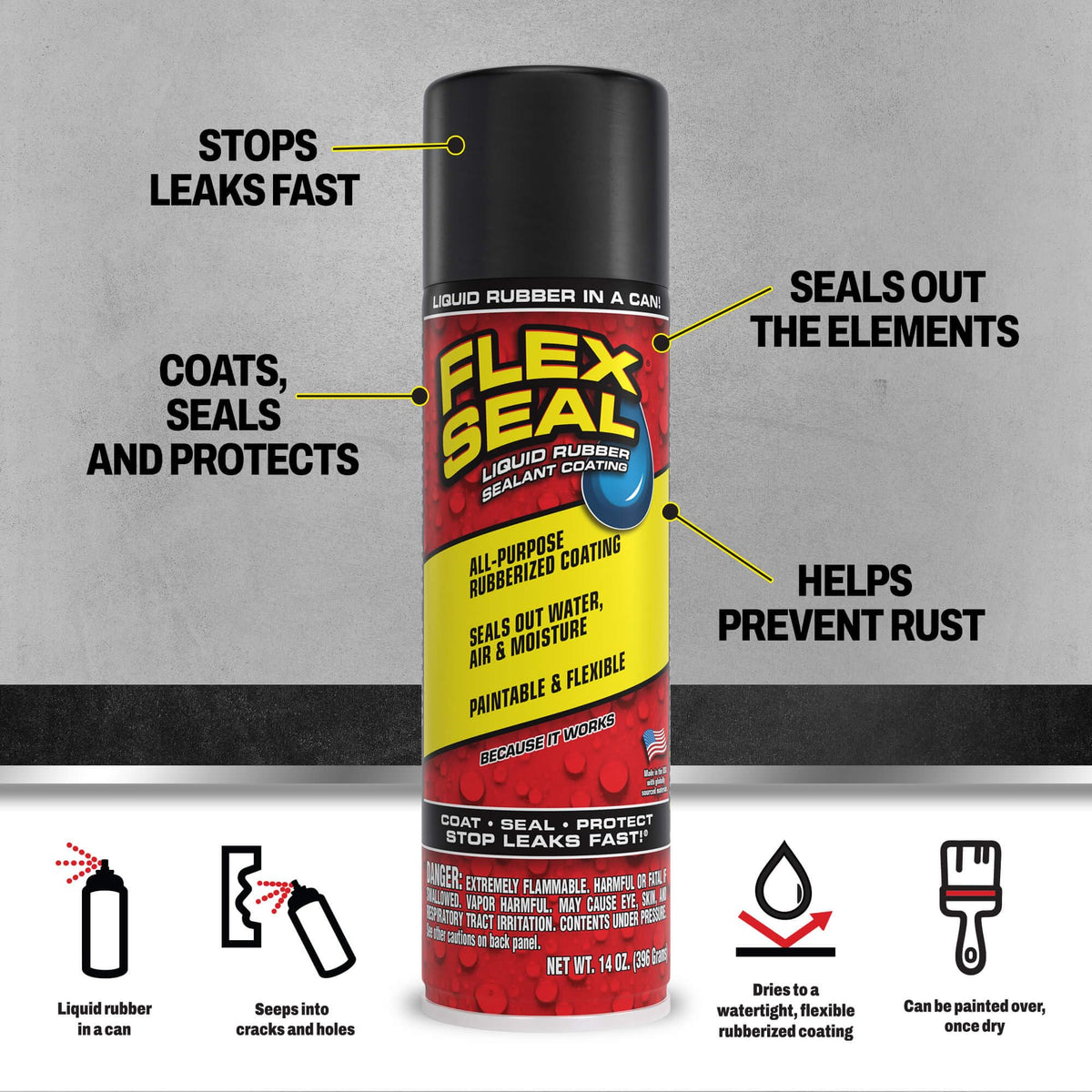 Flex Seal Spray Rubber Sealant Coating, Waterproof, Clear, 17 oz, 2-Pack
