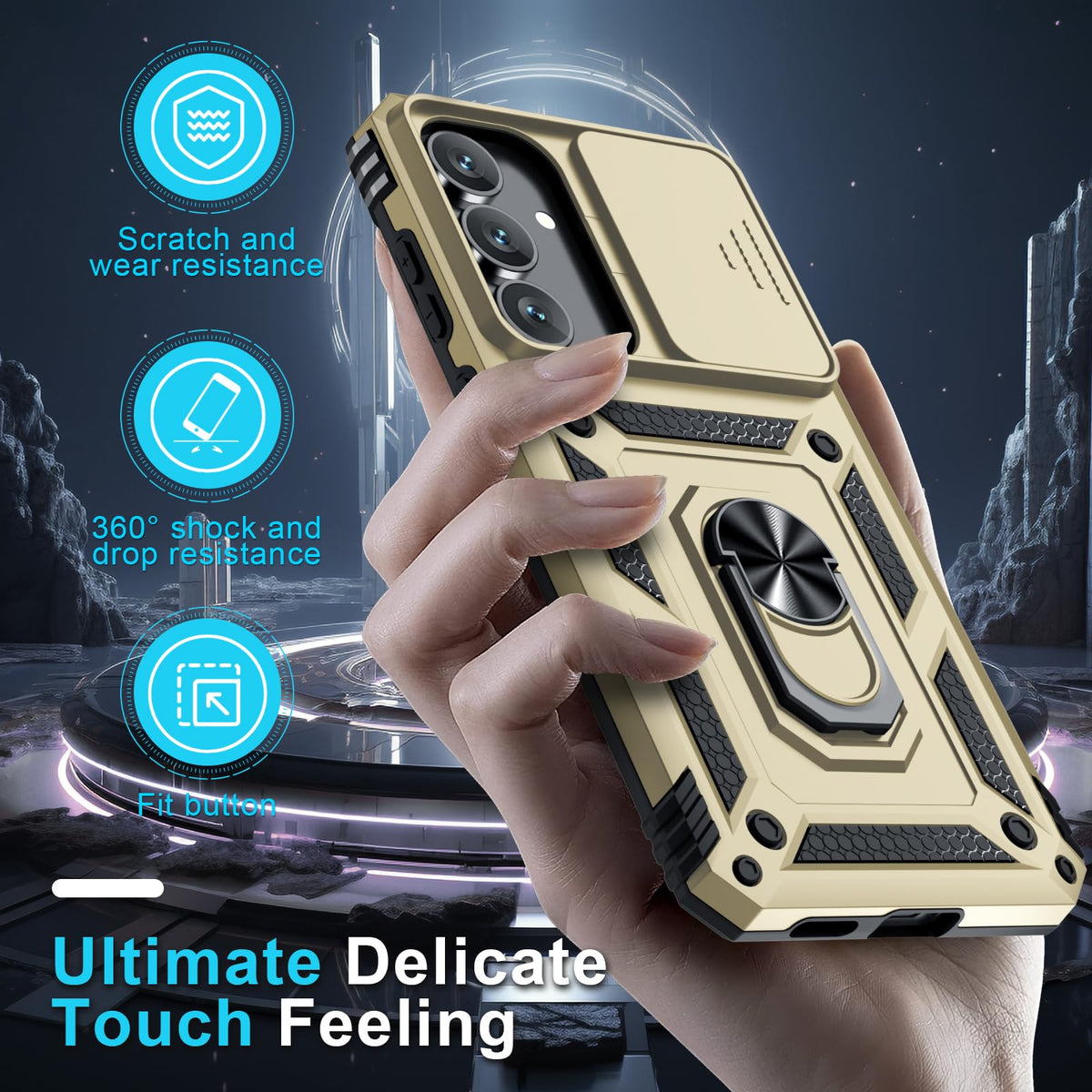 Janmitta for Samsung Galaxy S25 Edge Case Built in Slide Camera Cover,Black