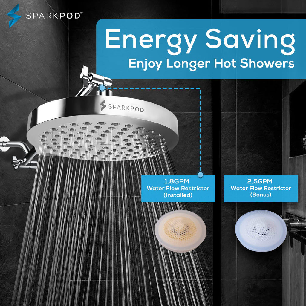 SparkPod Rain Shower Head, 6 Inch Round, Luxury Polished Chrome Finish