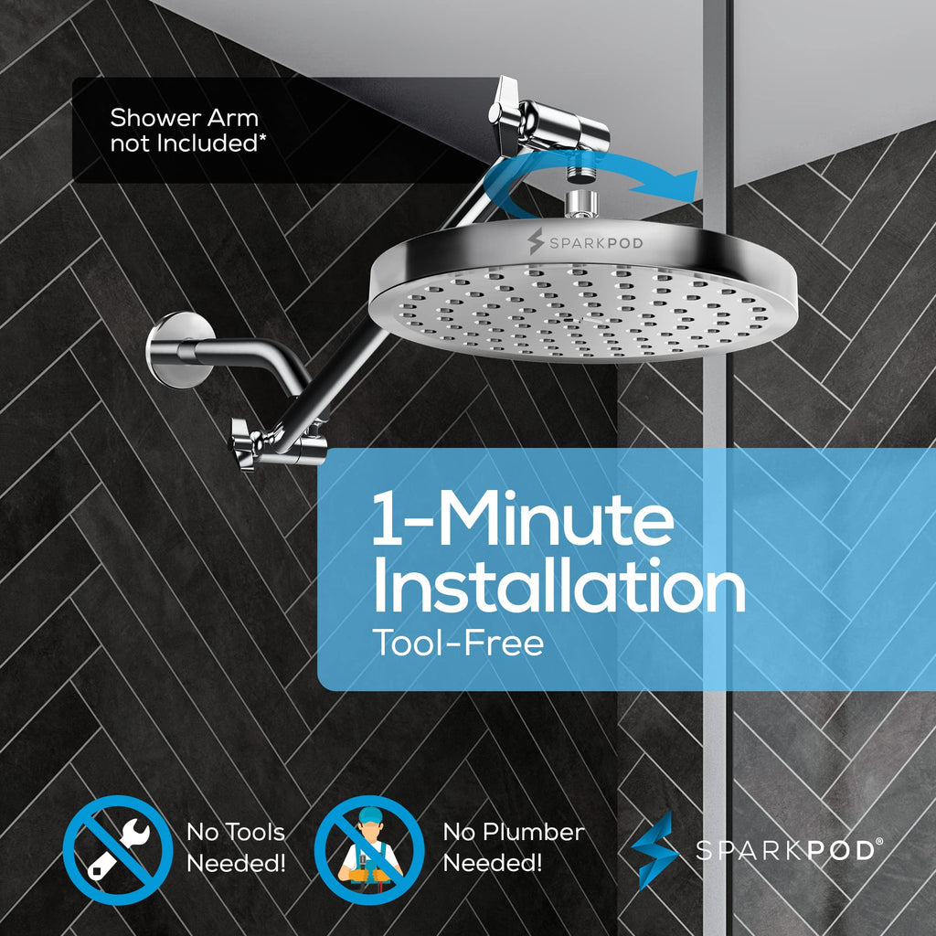 SparkPod Rain Shower Head, 6 Inch Round, Luxury Polished Chrome Finish