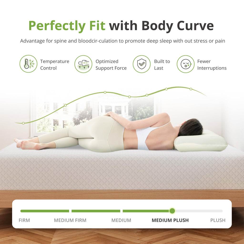 EGOHOME Twin Mattress 14 Inch, Green Tea Memory Foam Mattress, Medium Plush