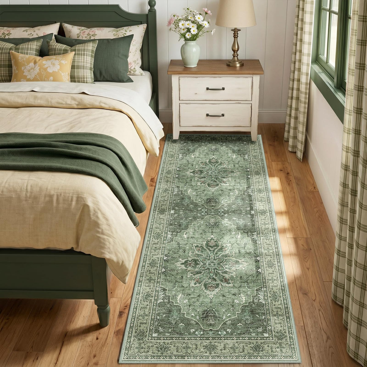 RELEANY Washable Area Rug, 5'x7', Brick/Brown/Green