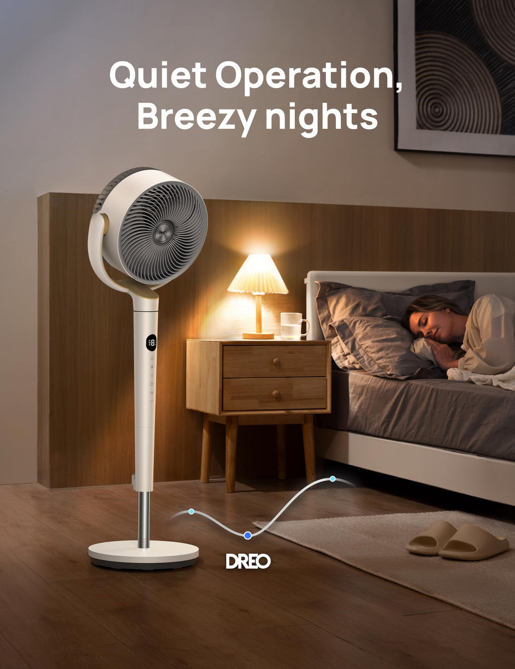DREO Pedestal Fan for Bedroom, 100ft Airflow, Quiet DC Motor Standing Fan