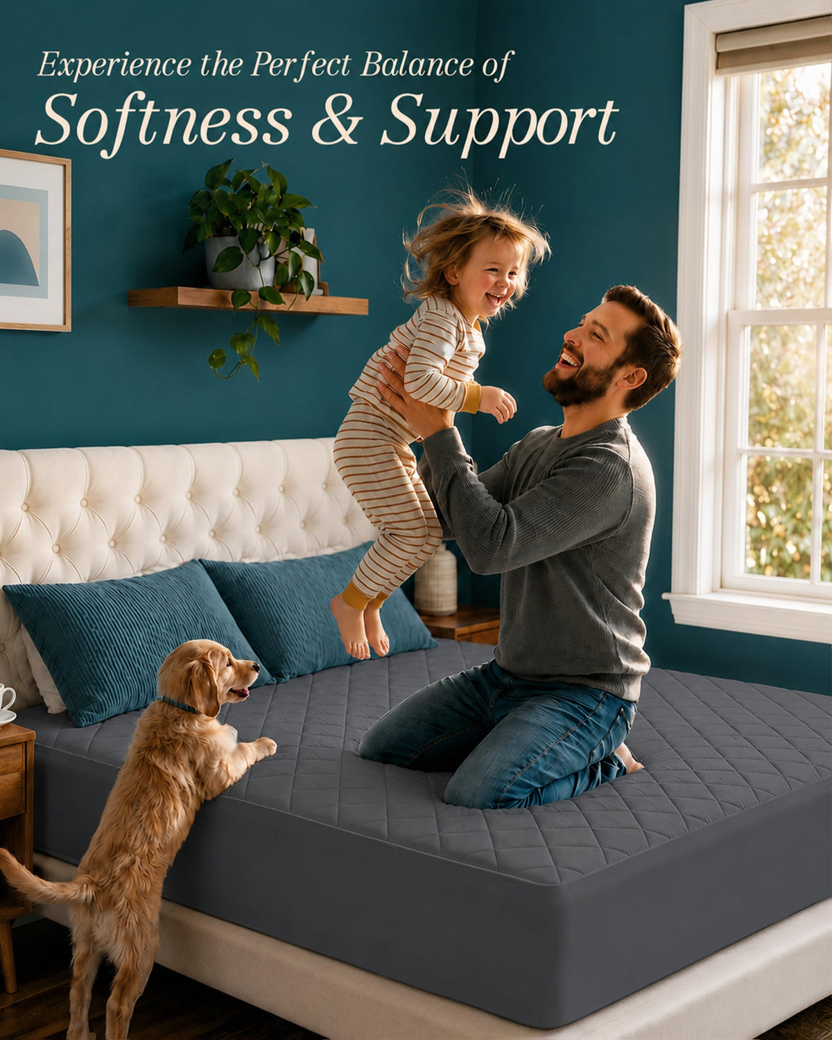 Twin Mattress Pad, Quilted Mattress Protector Topper fits 16" Deep Pocket