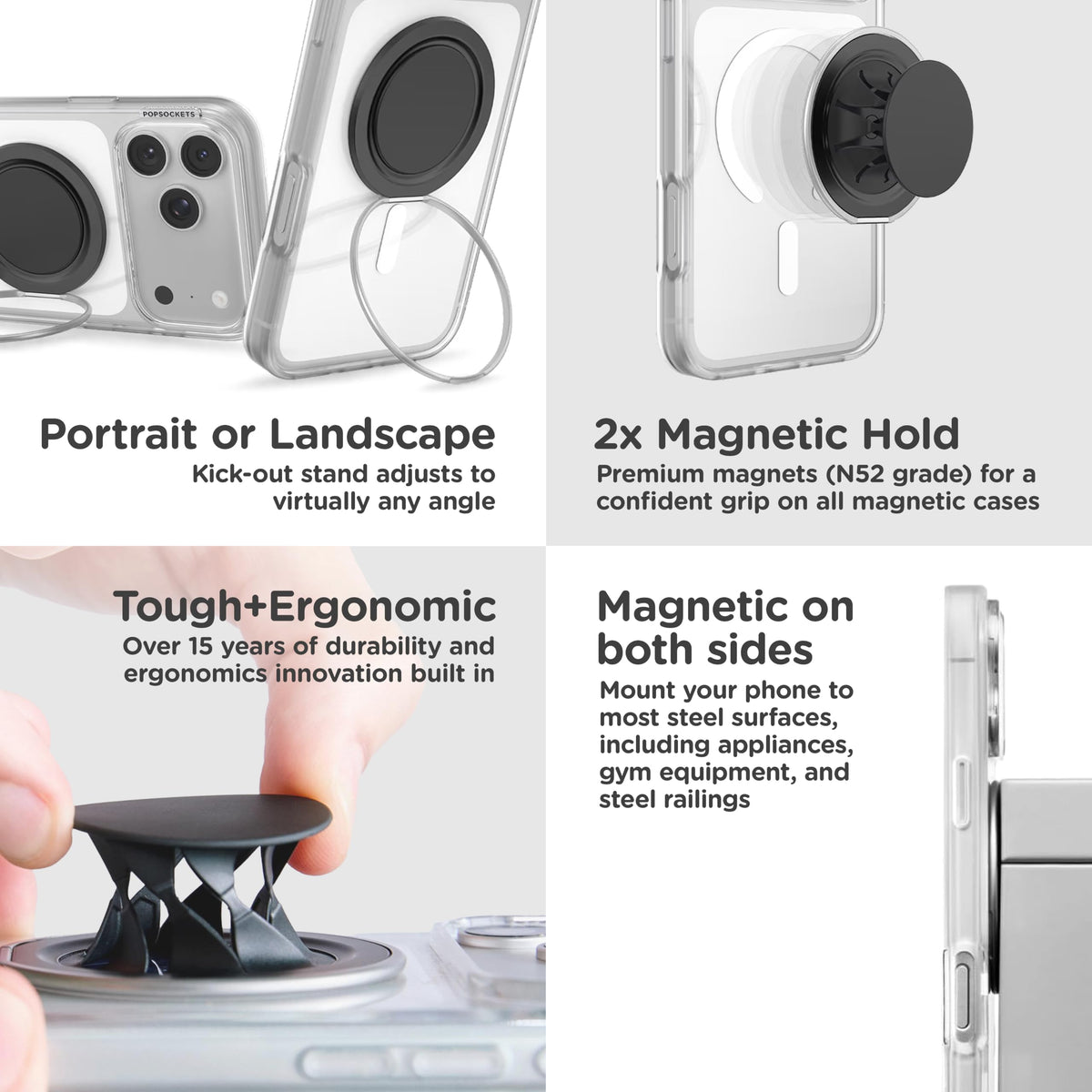 PopSockets Low-Pro Grip for MagSafe, Thin Profile- Gunmetal