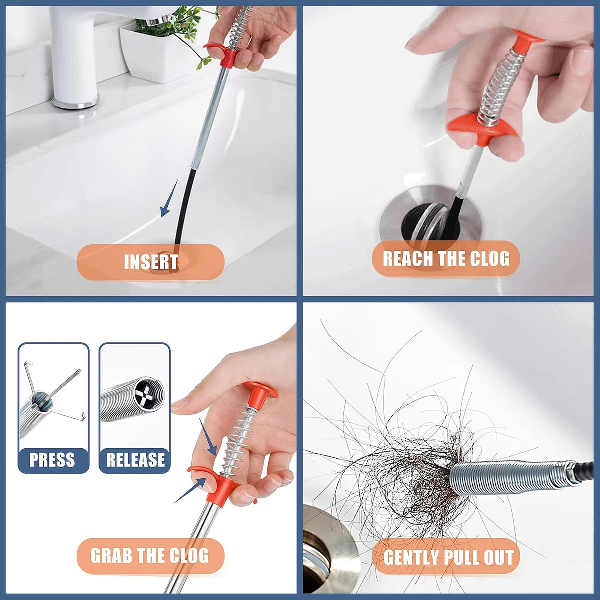 Drain Snake Hair Clog Remover Tool Set - 9 Pack Deep Cleaning Kit