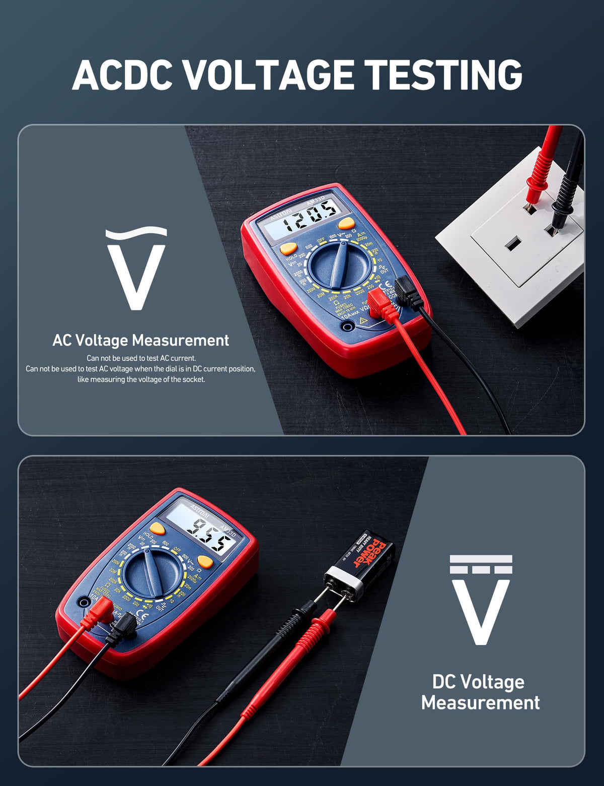 AstroAI Digital Multimeter Tester with Capacitance, 2000 Counts DC AC Voltmeter and Ohm Volt Amp Meter; Measures Voltage, Current, Resistance, Capacitance, Continuity and Diode, Orange