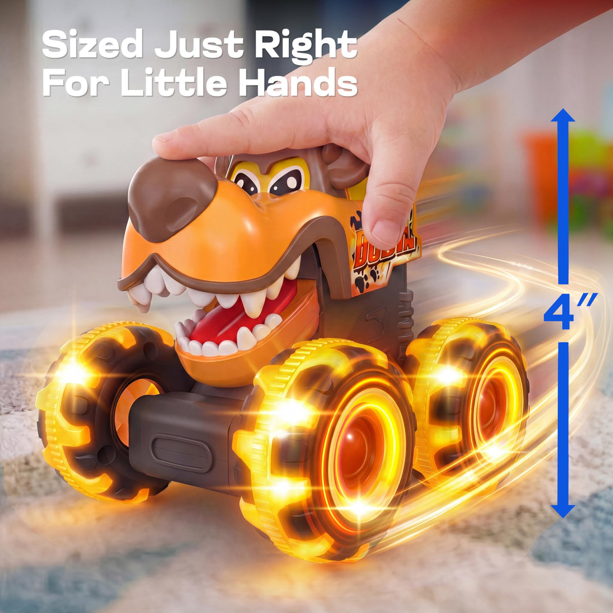 JOYIN 3 Pack Monster Truck Toy, Light Up Cars Press and Go Dinosaur Trucks