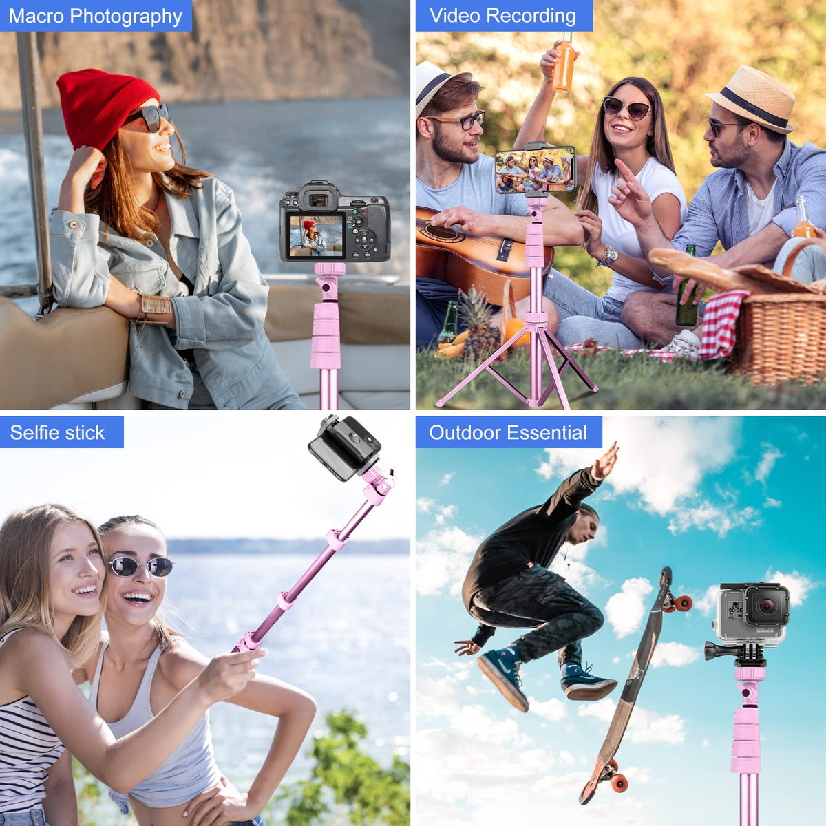 SENSYNE 62" Phone Tripod, Extendable Selfie Stick with Wireless Remote