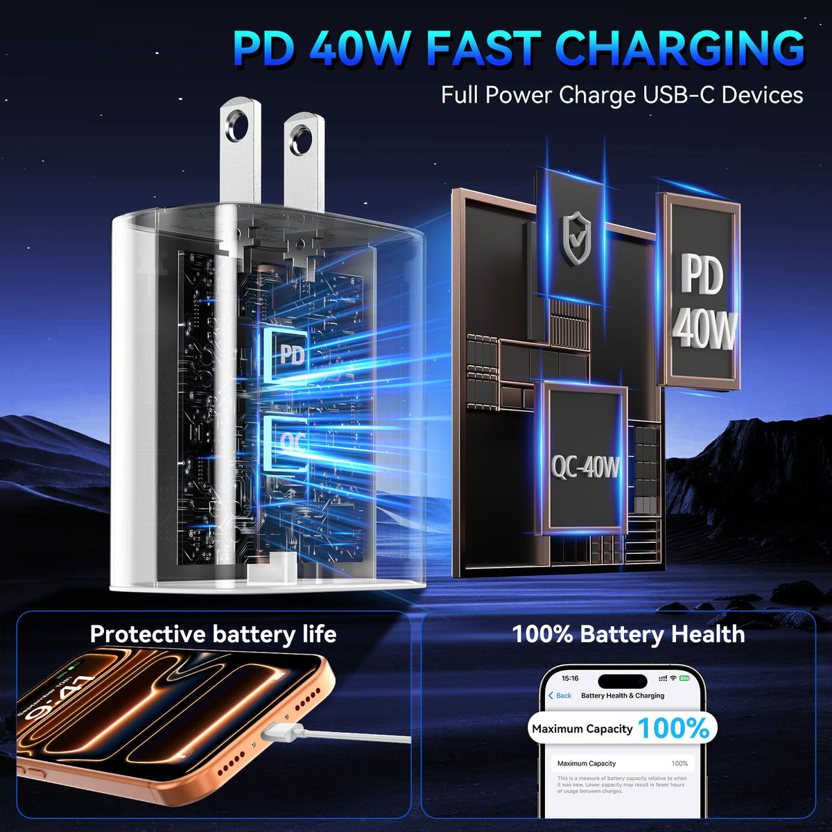 iPhone 18 17 16 Pro Max Charger Fast Charging, 20W iPhone Duo USB C Charger
