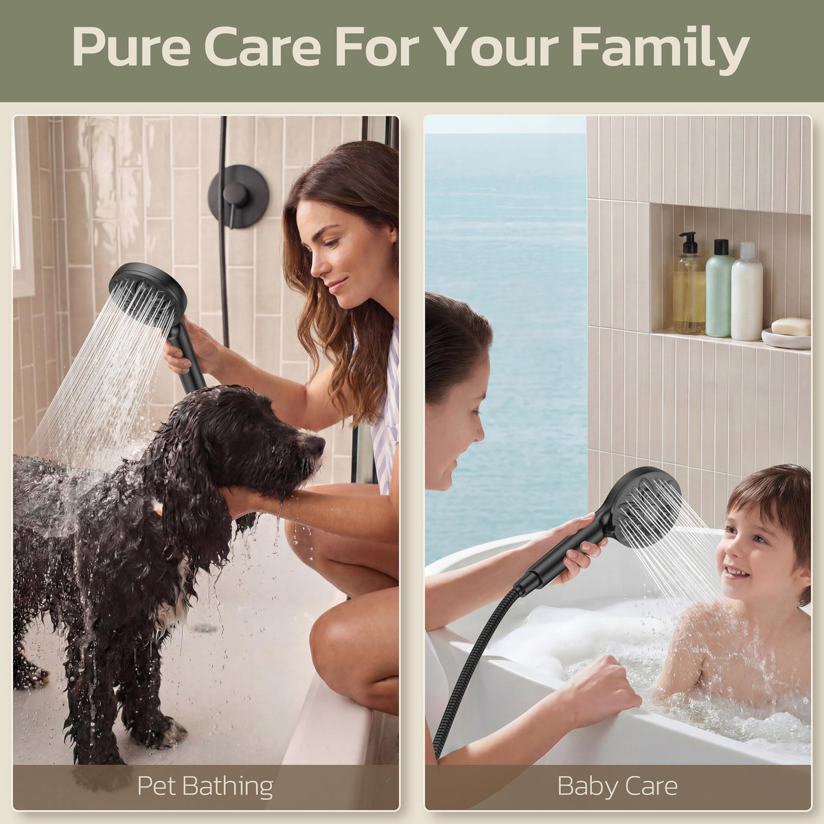 JDO High‑Pressure 6‑Setting Handheld Shower Head, 4.7 Inch Chrome Premium