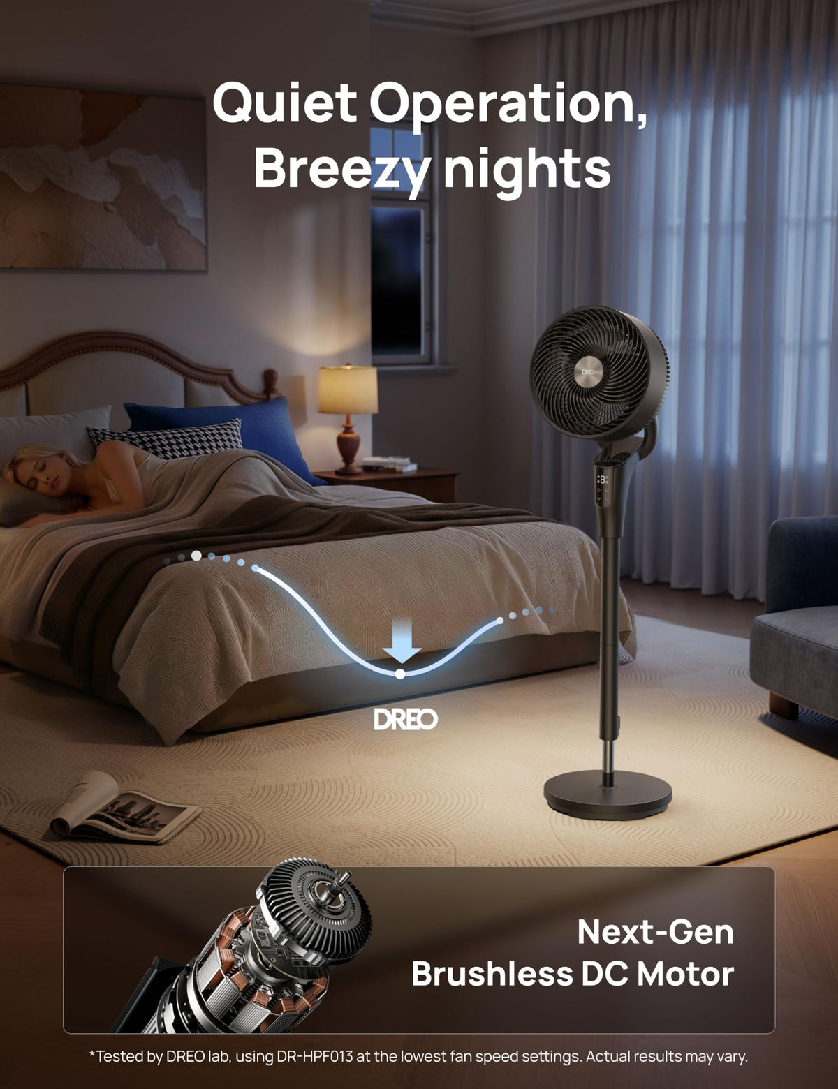 DREO Pedestal Fan for Bedroom, 100ft Airflow, Quiet DC Motor Standing Fan