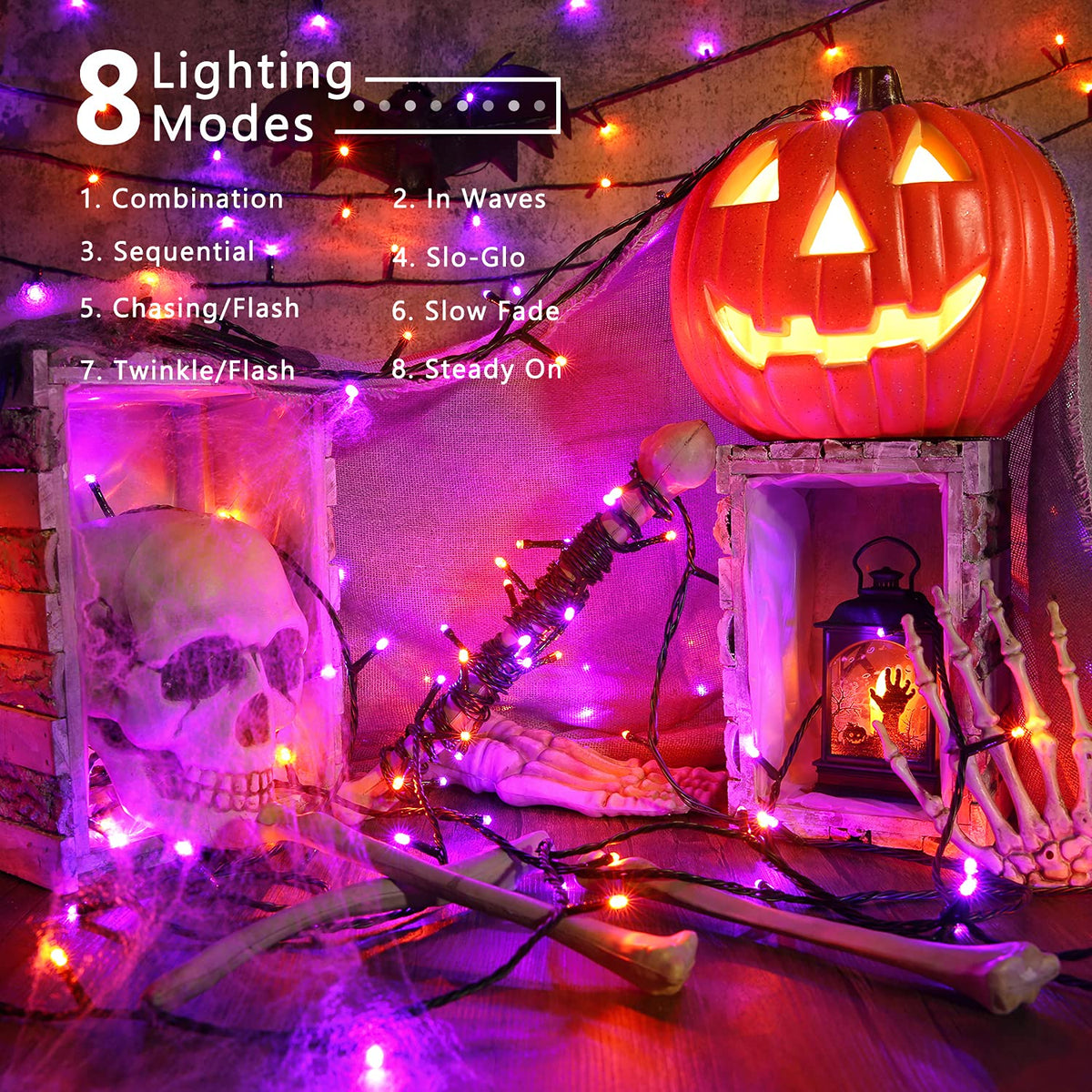 Brizled LED Halloween Lights Indoor Outdoor Orange & Purple String Light