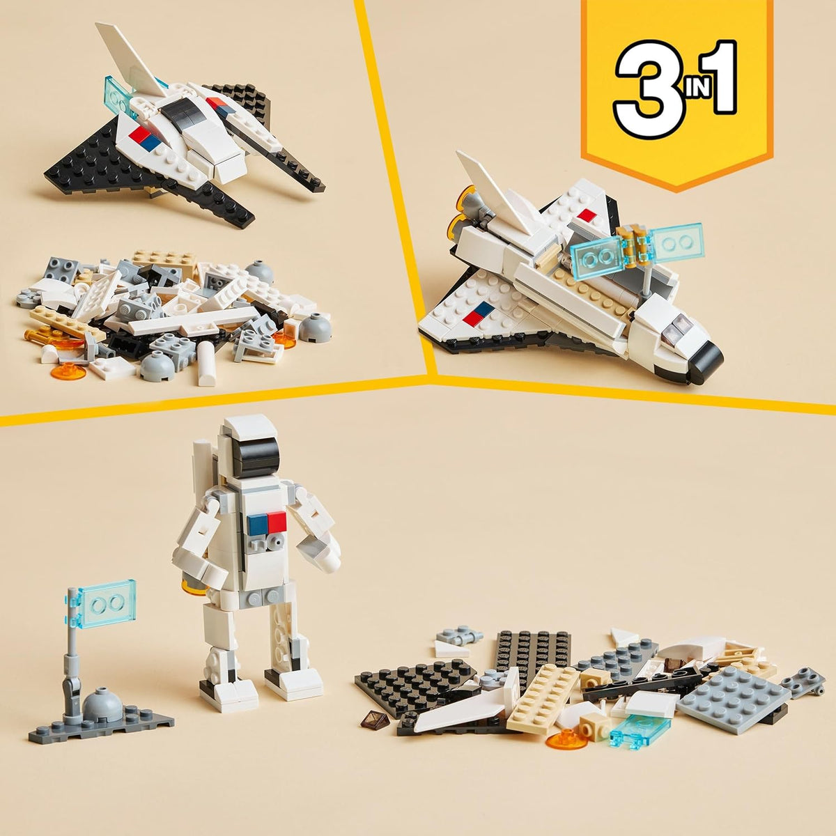 LEGO Creator 3 in 1 Space Shuttle Toys - Space Toys Building Set for Boys & Girls, Ages 6+ - Option to Build 2 Spaceships or Astronaut - Educational Gift for Kids Birthday & Holidays - 31134