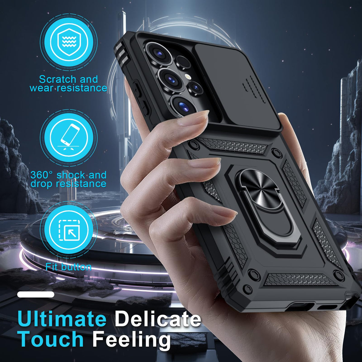 Janmitta for Samsung Galaxy S25 Edge Case Built in Slide Camera Cover,Black