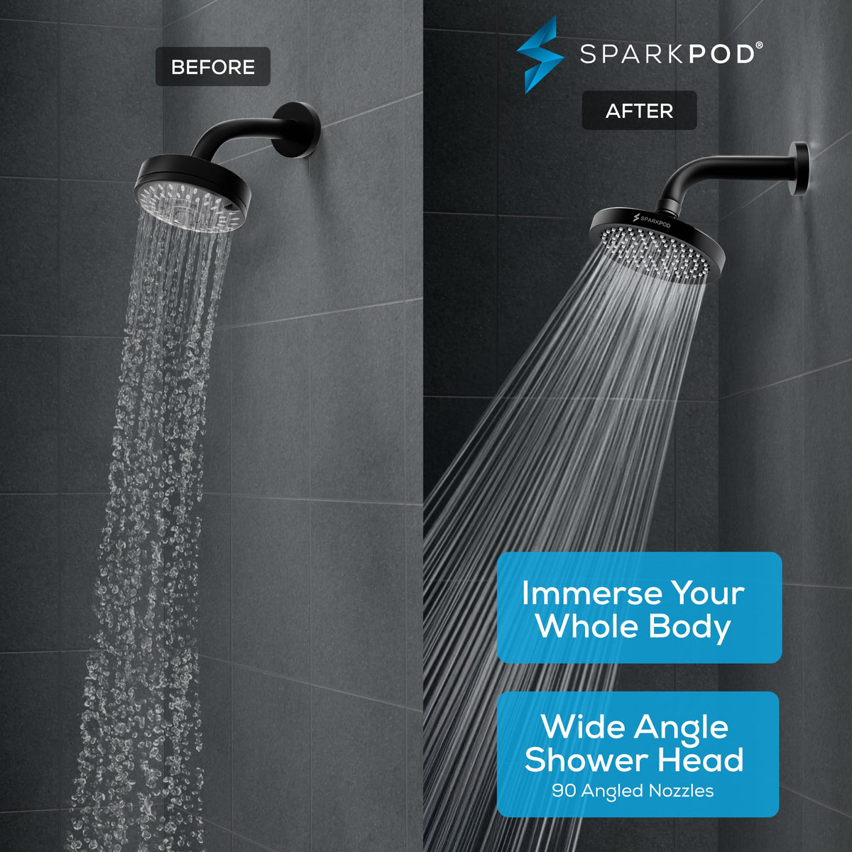 SparkPod Rain Shower Head, 6 Inch Round, Luxury Polished Chrome Finish