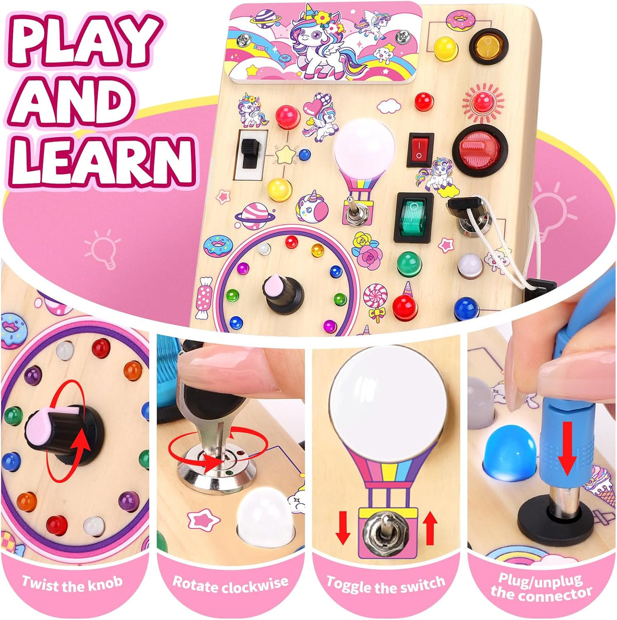 Grarain Busy Board for Toddlers - Montessori Educational Toy for 1-3 Year Old Boys & Girls | Travel-Friendly Sensory Learning Activity | Ideal for Kids with Autism(Unicorn Busy Board v2)