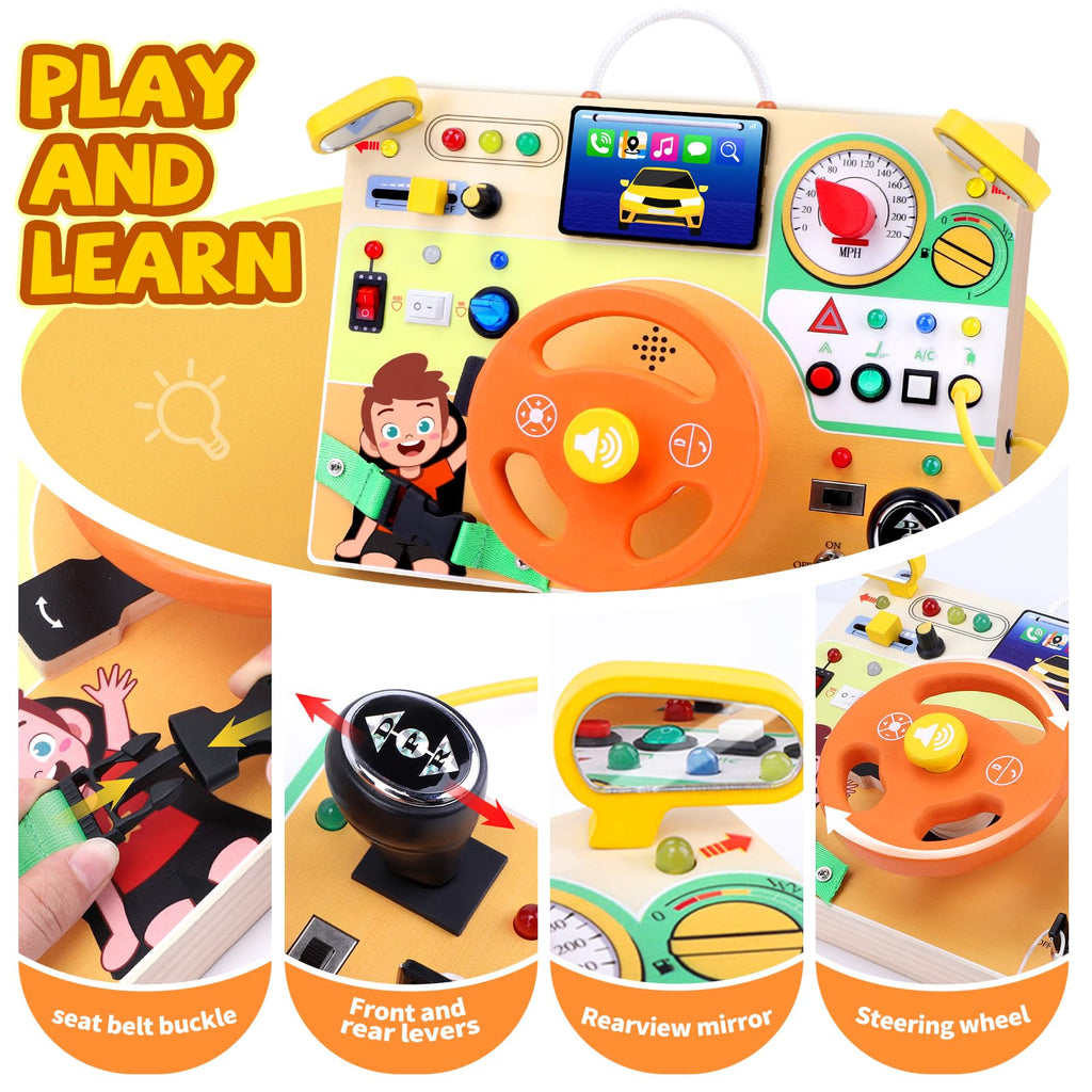 Grarain Busy Board for Toddlers - Montessori Educational Toy for 1-3 Year Old Boys & Girls | Travel-Friendly Sensory Learning Activity | Ideal for Kids with Autism(Unicorn Busy Board v2)