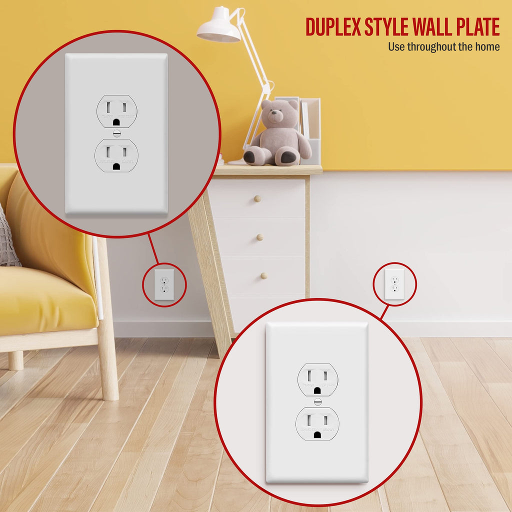 ENERLITES 10 Pack Outlet Covers Wall Plate for Duplex Receptacle, White