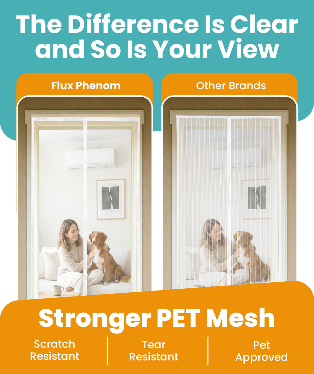 Flux Phenom Magnetic Screen Door (White) - Bugs Out, Breeze in - 9min Install Auto-Sealing Heavy Duty Double Stitched Mesh, 52 Magnets, Hands Free Patio Doors Net, Pet & Kid Friendly, 38 x 82 Inch