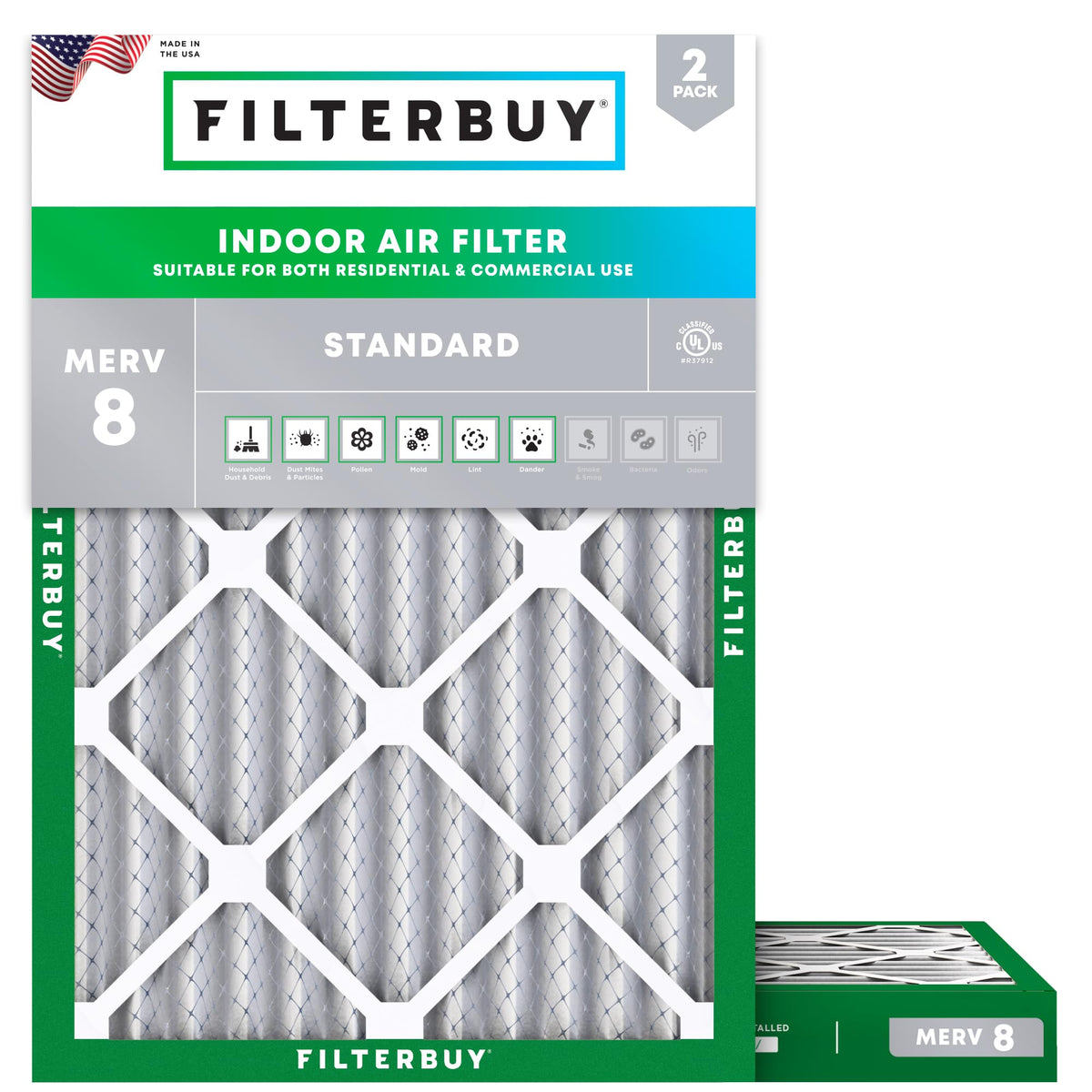 Filterbuy 12x14x1 Air Filter MERV 8 Dust & Allergy Defense (2-Pack)