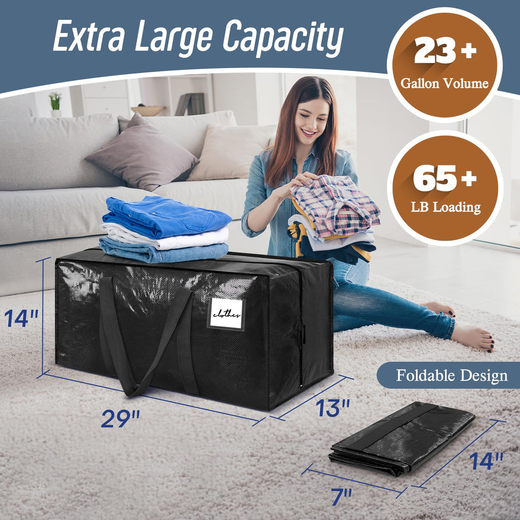 6 Pack Extra Heavy Duty Large Moving Bags with Strong Zipper, Dark Blue
