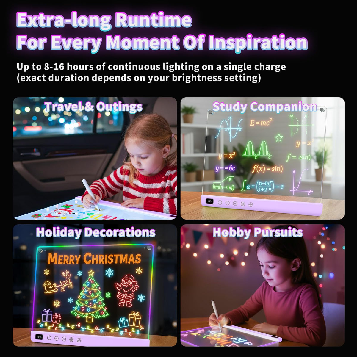 Led Drawing Board with 13 Light Effects, 16" Rechargeable Glow Doodle LED Note Board with Colors, Neon Light Up Drawing Tablet Gifts for Kids for Easter Birthday Christmas Gift Ideas