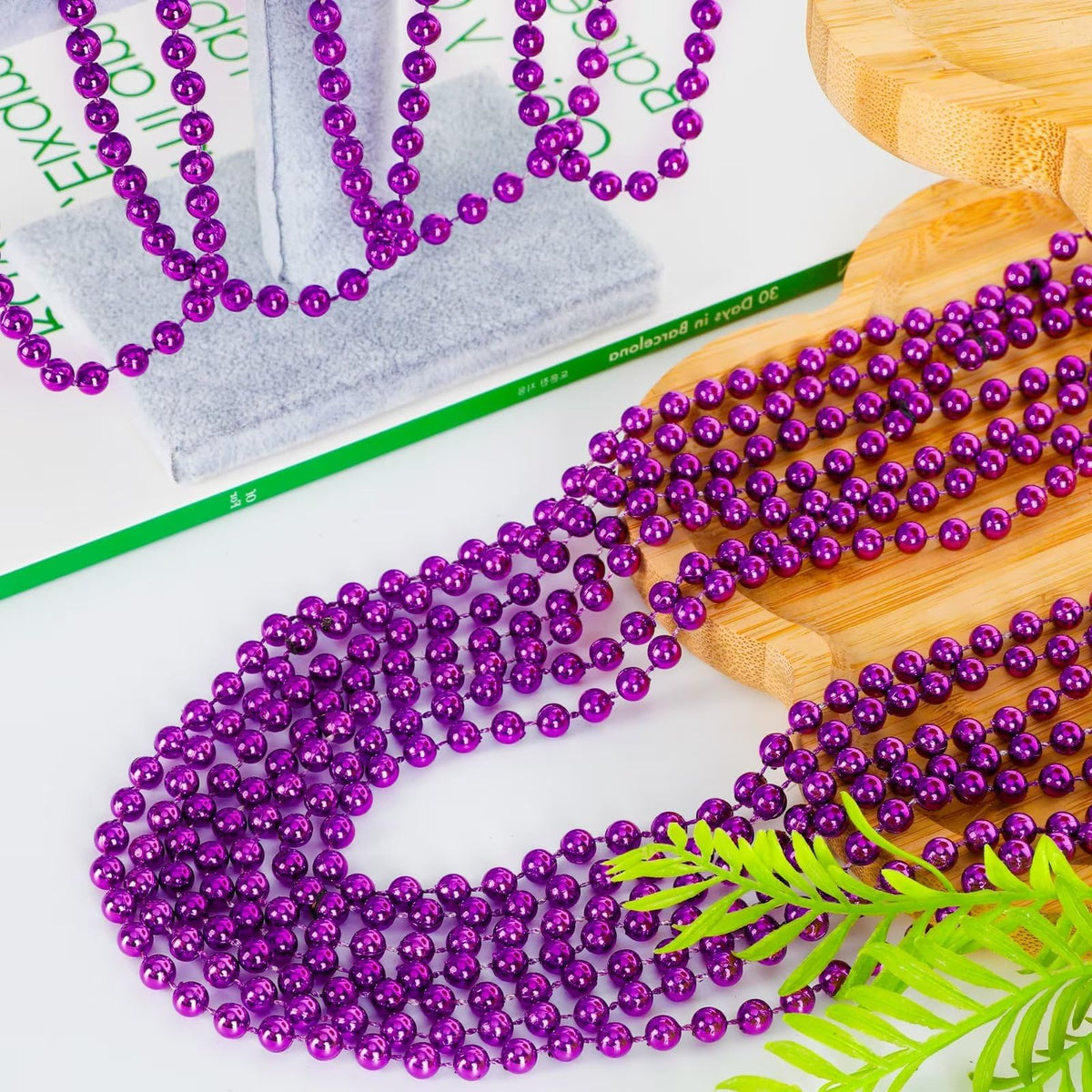 EOBOH Mardi Gras Beads, 12PCS Bead Necklace Party Favors, Metallic 6 Kinds of 33" Beaded Necklaces Costumes Stuff, Festival Parade Throw Accessory Sets for Mardi Gras Celebrations Decorations