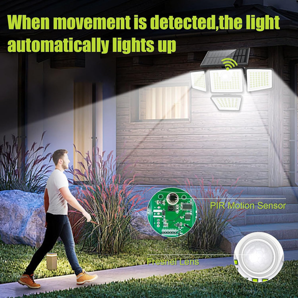 daphino 3000LM Solar Lights, Motion Sensor Outdoor Lights, 4-Head, 2 Pack
