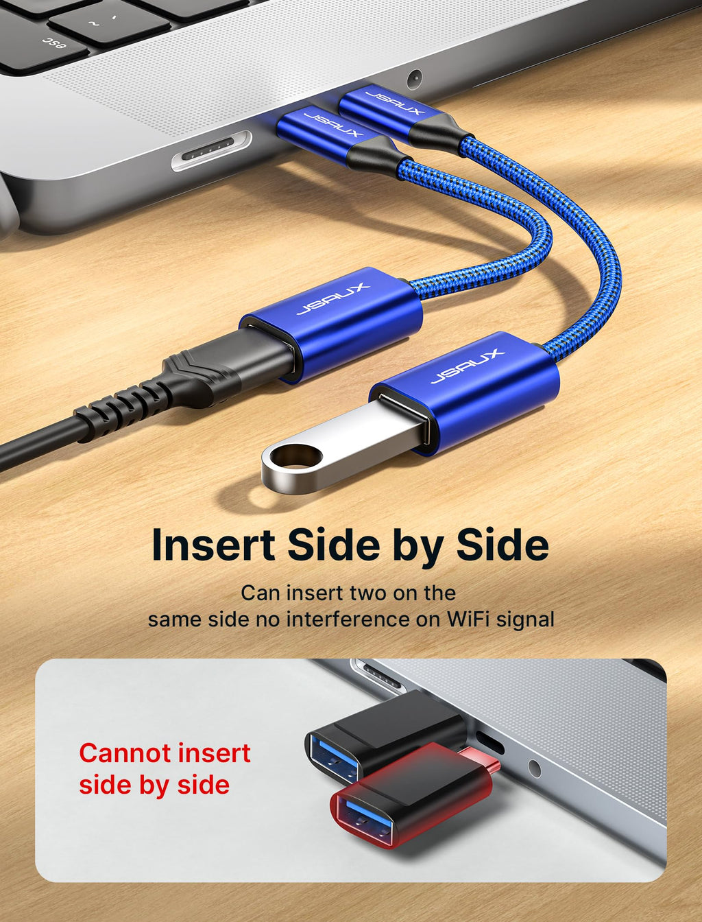 JSAUX USB C to USB 3.0 Adapter [2 Pack], USB C Male to USB Female OTG Cable Adapter Compatible with MacBook Pro/Air, iPhone 18 Pro Max/iPhone Duo‌/Air/17/16/15 Series, Samsung Galaxy S26/S25/S24-Red