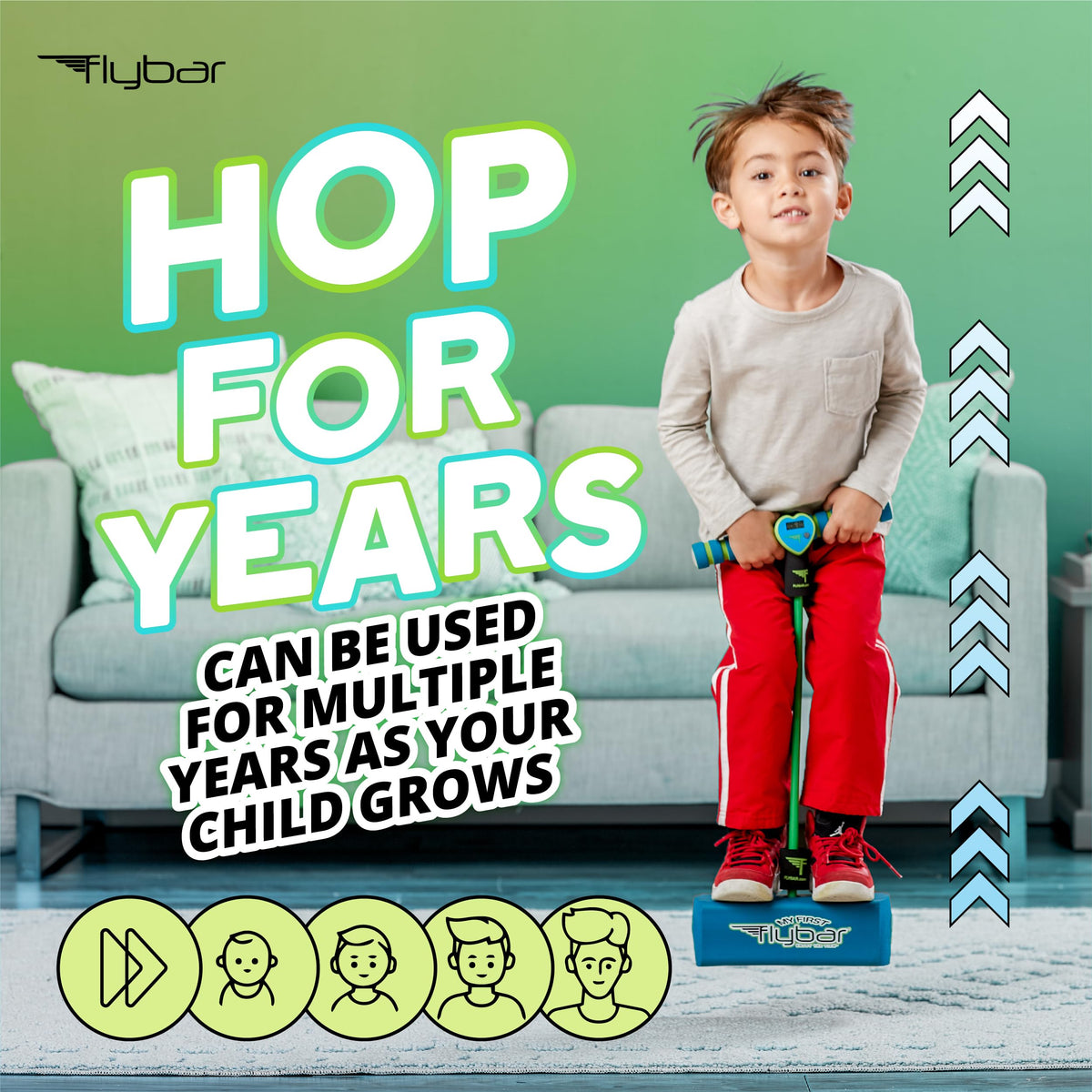 Flybar My First Foam Pogo Jumper for Kids Fun and Safe Pogo Stick, Durable Foam and Bungee Jumper for Ages 3 and up Toddler Toys, Supports up to 250lbs (Blue)