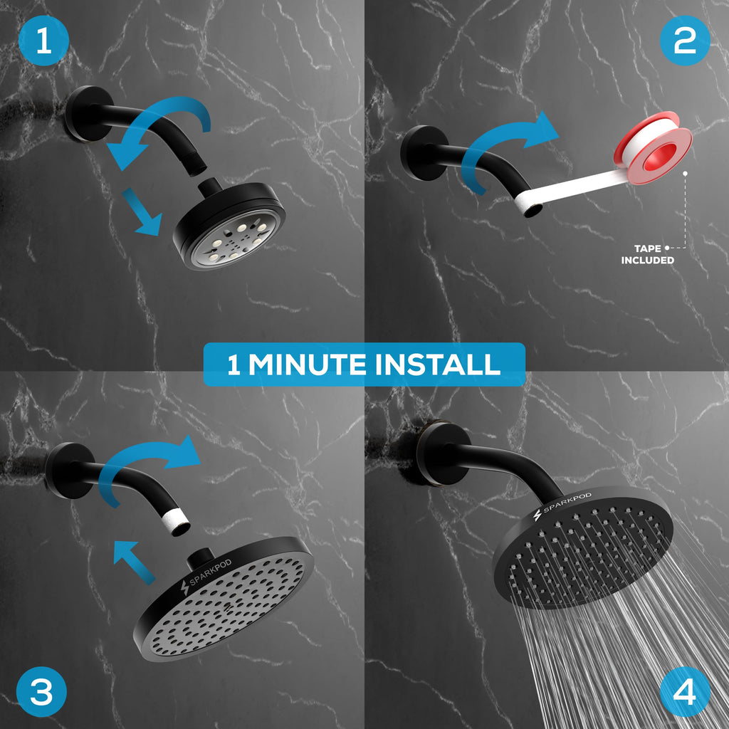 SparkPod Rain Shower Head, 6 Inch Round, Luxury Polished Chrome Finish