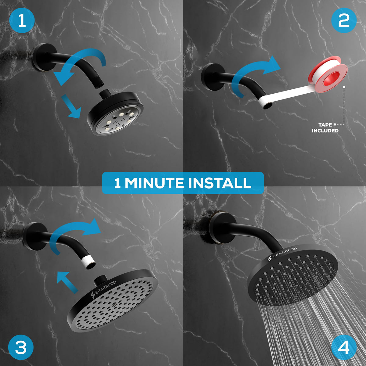 SparkPod Rain Shower Head, 6 Inch Round, Luxury Polished Chrome Finish