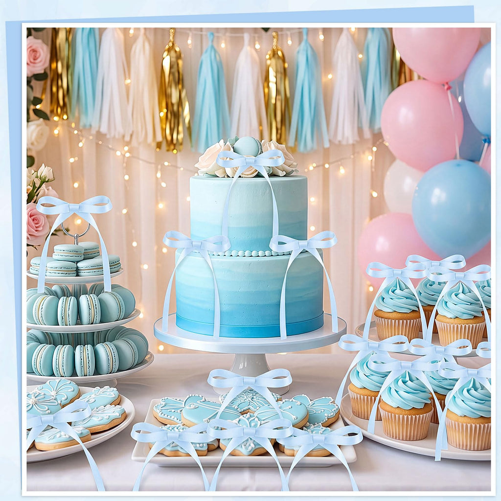 30 Pack Bow Cake Toppers Pink Ribbon Bows for Cake Back to School Decor