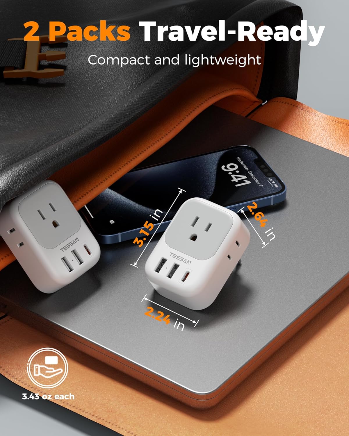 TESSAN European Travel Plug Adapter 2 Pack, Type C Plug
