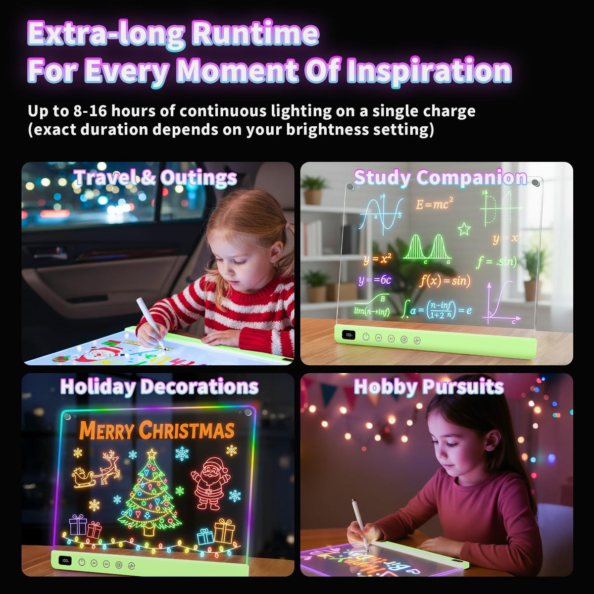 Led Drawing Board with 13 Light Effects, 16" Rechargeable Glow Doodle LED Note Board with Colors, Neon Light Up Drawing Tablet Gifts for Kids for Easter Birthday Christmas Gift Ideas