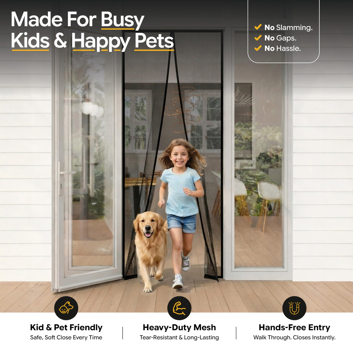 AUGO Magnetic Screen Door - Self Sealing, Heavy Duty, Hands Free Mesh Partition Keeps Bugs Out - Pet and Kid Friendly - Patent Pending Keep Open Feature - 38 Inch x 83 Inch