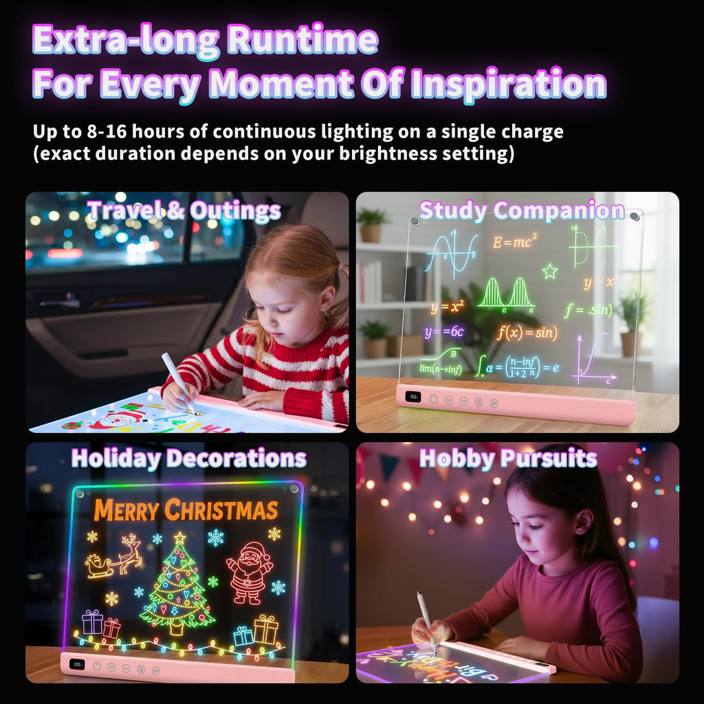 Led Drawing Board with 13 Light Effects, 16" Rechargeable Glow Doodle LED Note Board with Colors, Neon Light Up Drawing Tablet Gifts for Kids for Easter Birthday Christmas Gift Ideas