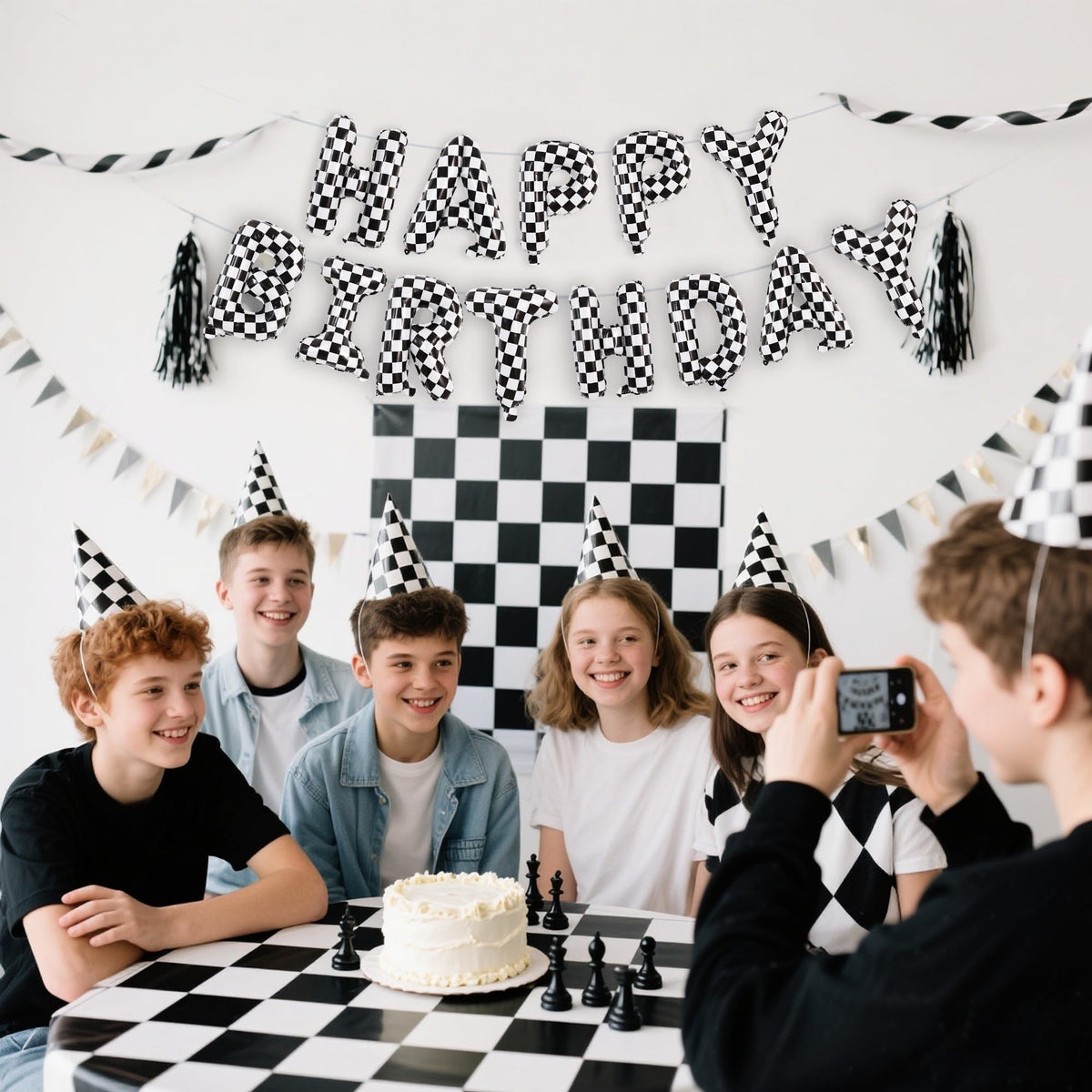 TONIFUL 16 Inch Yellow White Gingham Happy Birthday Foil Balloon