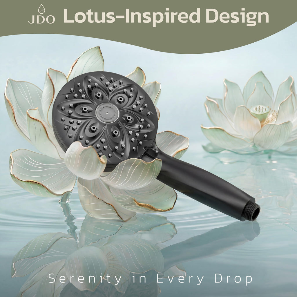 JDO High‑Pressure 6‑Setting Handheld Shower Head, 4.7 Inch Chrome Premium