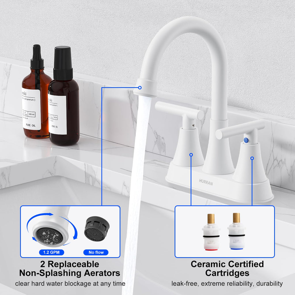 Matte Black Bathroom Faucet, Hurran 4 inch Centerset 2-Handle Lead-Free