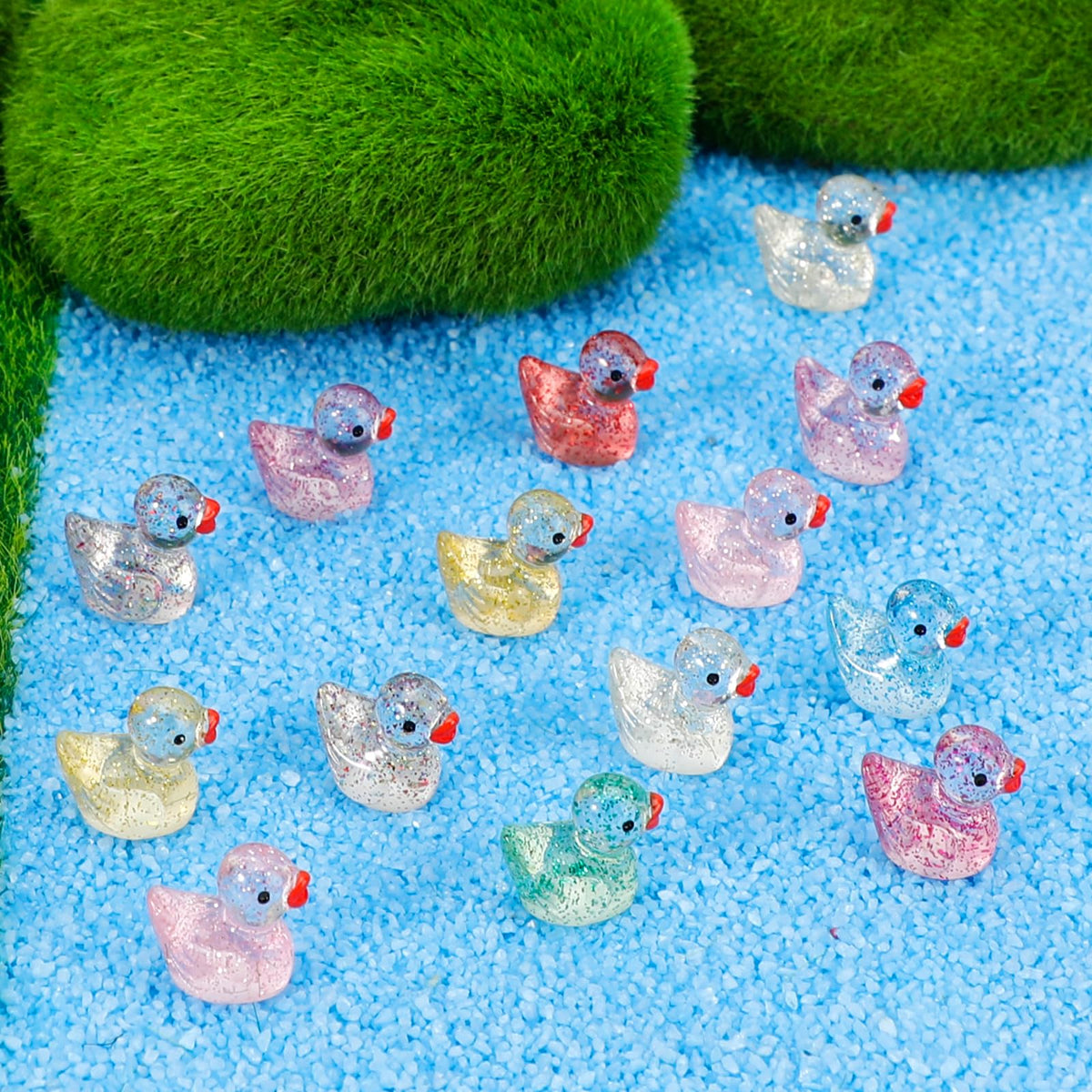 GWAHSA 240pcs Luminous Mini Resin Ducks, Tiny Animals Bulk Glow in The Dark Small Plastic Miniature Ducks Figures for Dollhouse Decor Micro Garden Home Landscape Aquarium Craft Gifts Party Favors Toys
