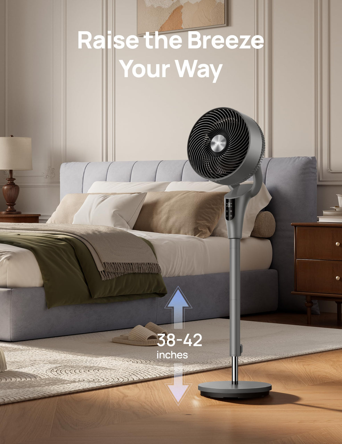 DREO Pedestal Fan for Bedroom, 100ft Airflow, Quiet DC Motor Standing Fan