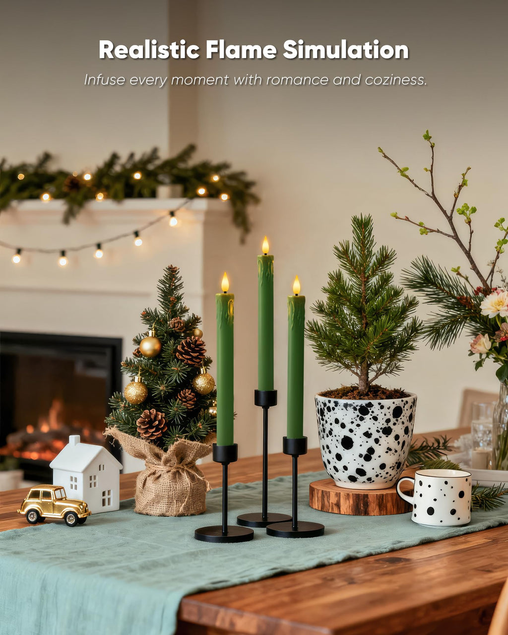 Homemory 6 Pcs Real Wax Ghost Flameless Taper Candles, 3D Wick Flickering Led Candlesticks 9.6 Inch Battery Operated with Remote & Timer, Spooky Halloween Gothic Indoor Decor