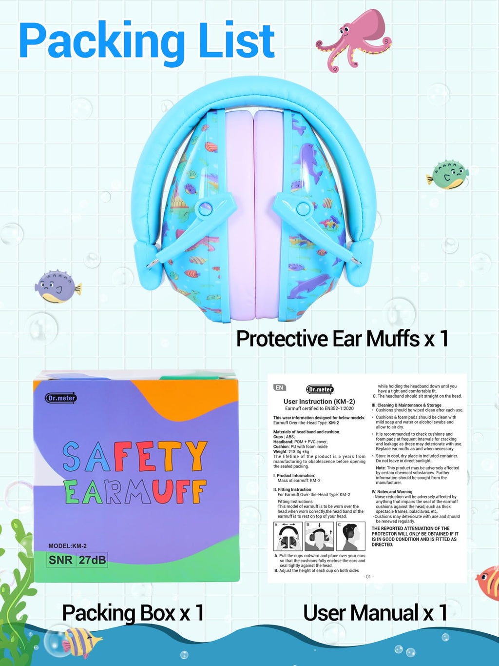 Dr.meter EM100 Noise Cancelling Headphones for Kids Adults, Ear Muffs