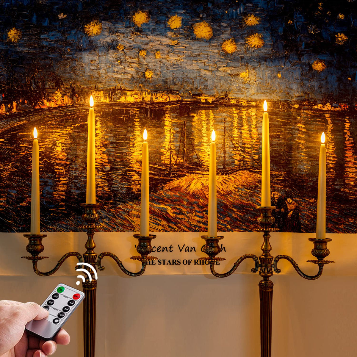 Homemory 6 Pcs Real Wax Ghost Flameless Taper Candles, 3D Wick Flickering Led Candlesticks 9.6 Inch Battery Operated with Remote & Timer, Spooky Halloween Gothic Indoor Decor